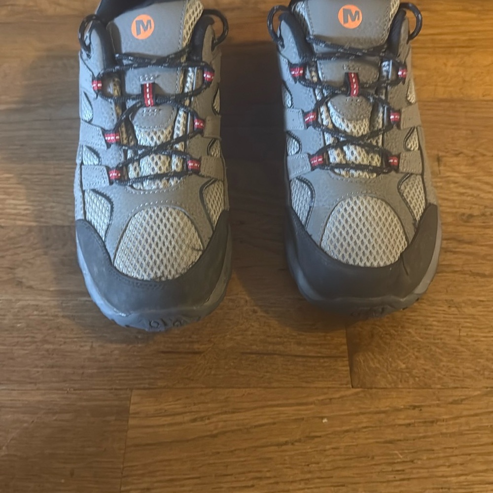 Merrill, Gray and Black Hiking Shoes with Red Accents